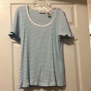 Liz Claiborne white with aqua blue stripe sz L